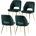 Dark Green Velvet Dining Chairs With Metal Legs And Hollow Back Upholstered Dining Chairs Set Of 4 Metal Dark Green Dining Room Foam Dry Clean Modern Dining Chairs Velvet