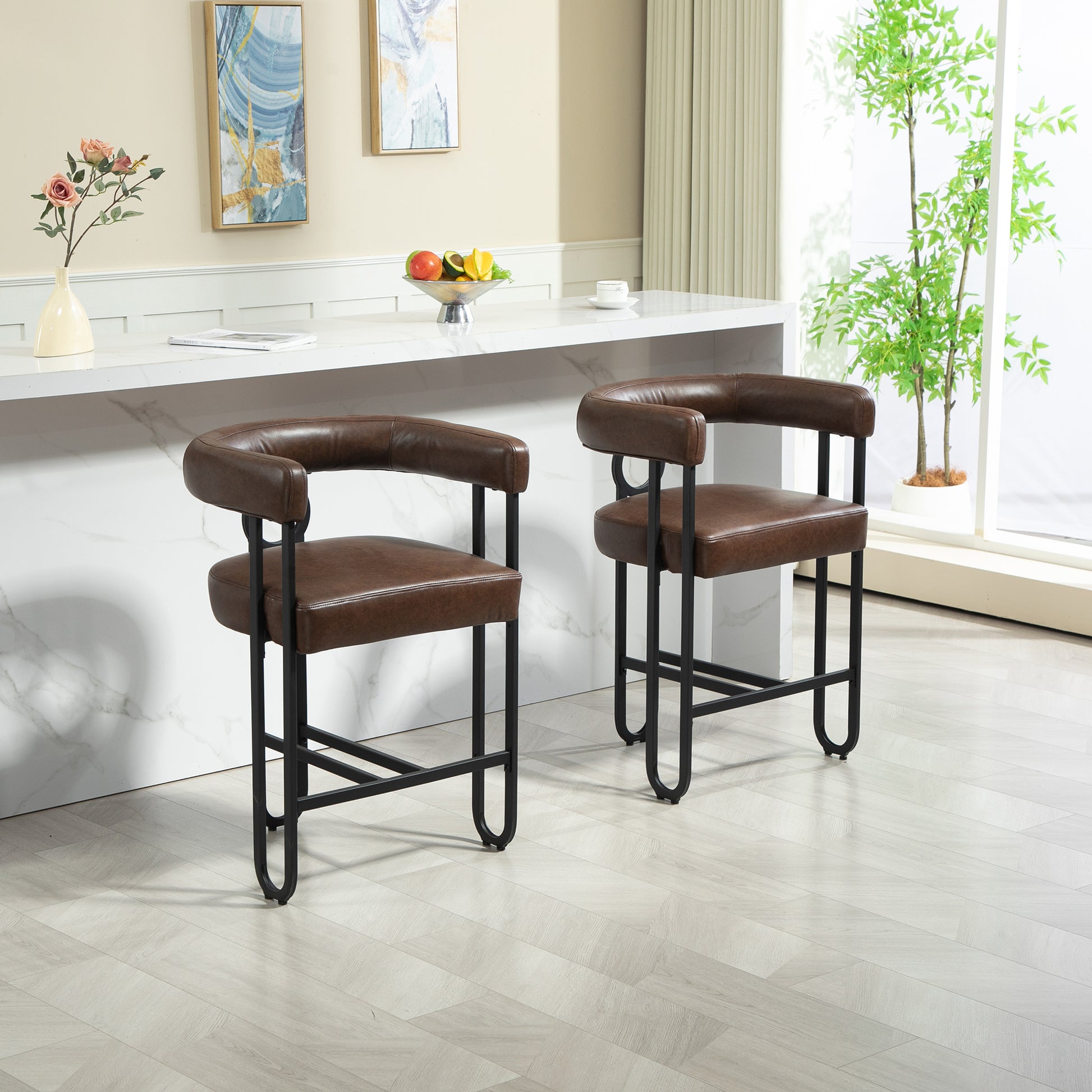 Coolmore Bar Stools Set Of 1, Modern Bar Stool With Back, Black Metal Frames, Upholstered Bar Stools For Kitchen Island, Pub, Club Dark Brown Pu Dark Brown Primary Living Space Foam Pu