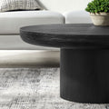 35.98Inch Round Coffee Table With Cylindrical Leg,Wood Veneer Tabletop Table,Rounded Sofa Side Table For Living Room Office,Black Black Mdf