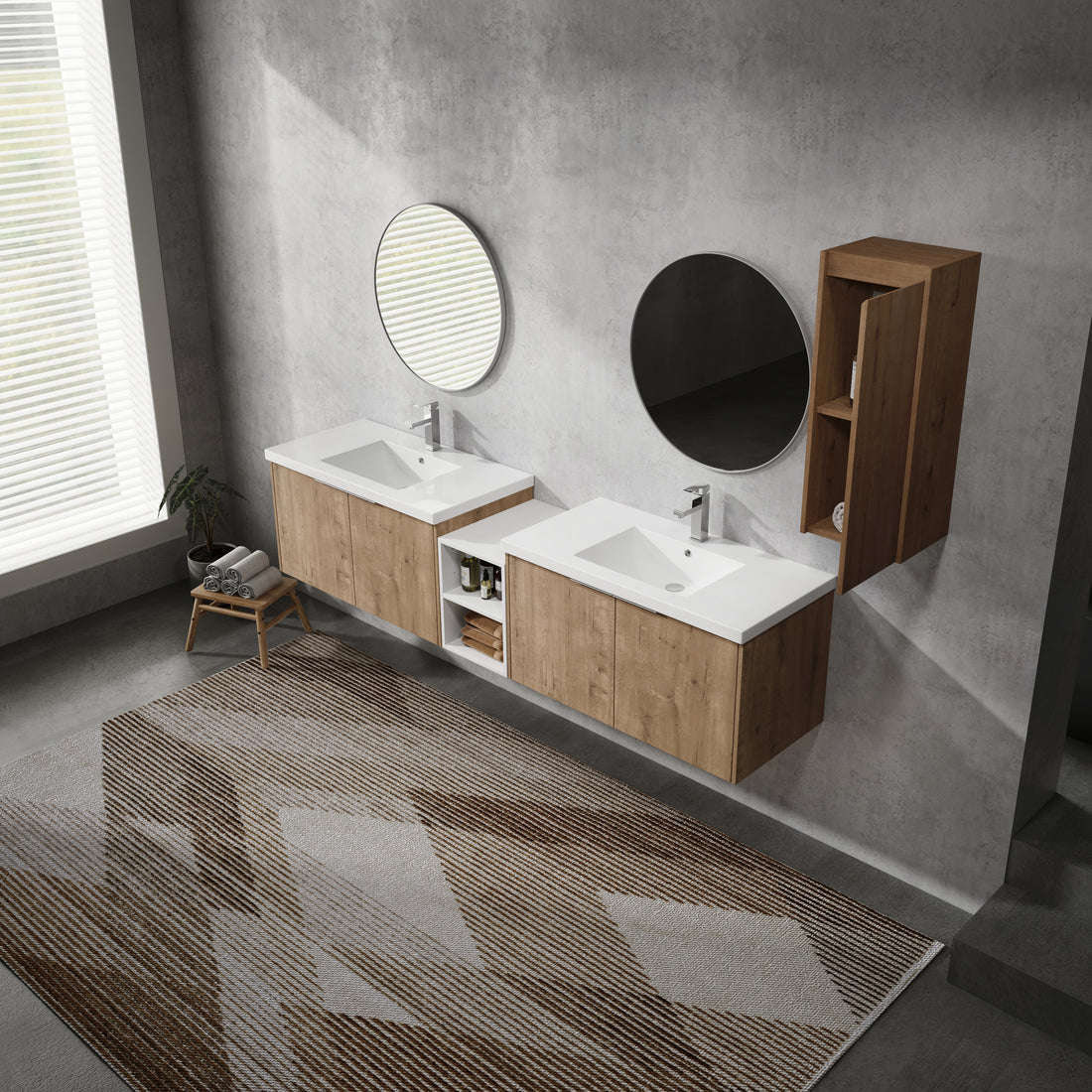 84" Wall Mounted Bathroom Vanity With Sink And Side Cabinet, Soft Close Doors,00112Imo 00636Imox2 0612Gwh Combination Cabinet Kd Packing Imitative Oak Bathroom Modern Plywood Plywood