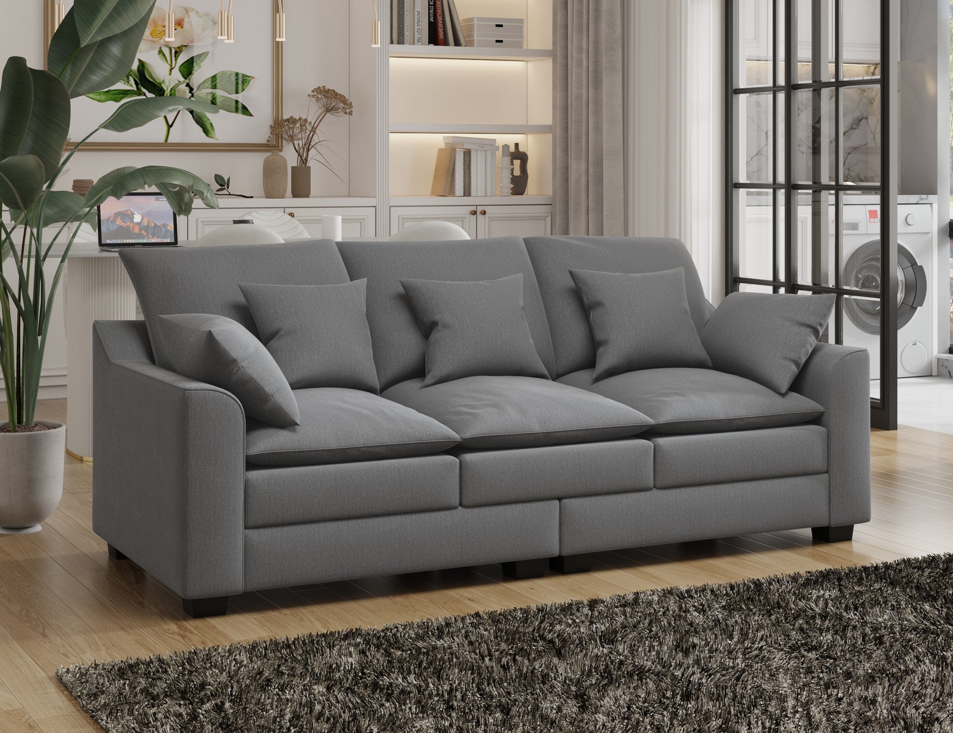 2 Pieces Sofa Couch 3 Seater And Loveseat With Pillows Polyester Upholstered Duck Down Filled Cushion Sofa Set For Living Room Apartment,Grey Grey Polyester Wood Primary Living Space Soft Cushion Back Foam Polyester 5 Seat