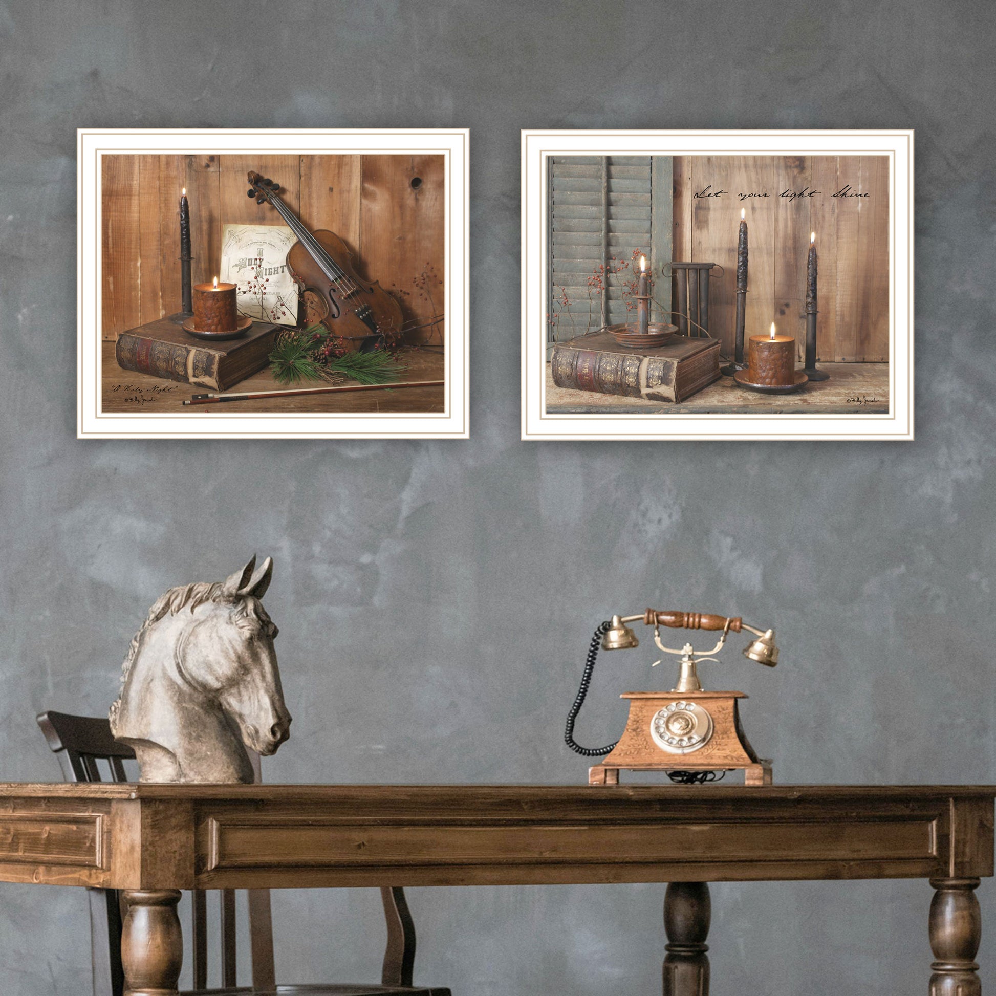 2 Piece Vignette Candlelight O Holy Night White Framed Wall Art For Living Room, Bedroom Wall Art Print For Home Decor By Billy Jacobs Multi Wood Paper