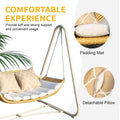 Outdoor Patio Porch Swing, 2 Seat Hanging Swing Chair With Thickened Cushions And Pillow, Rattan Porch Swing Chair Outdoor Hammock Chair For Porch, Backyard, Garden Yes White Garden & Outdoor 2 Person Seating Group Steel