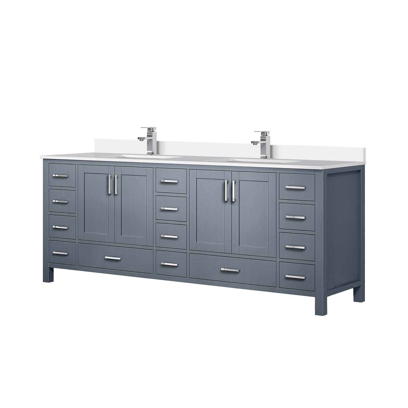 Dark Grey Double Bath Vanity 84 In. W X 22 In. D, White Quartz Top, And Faucet Set Dark Grey Plywood Wood