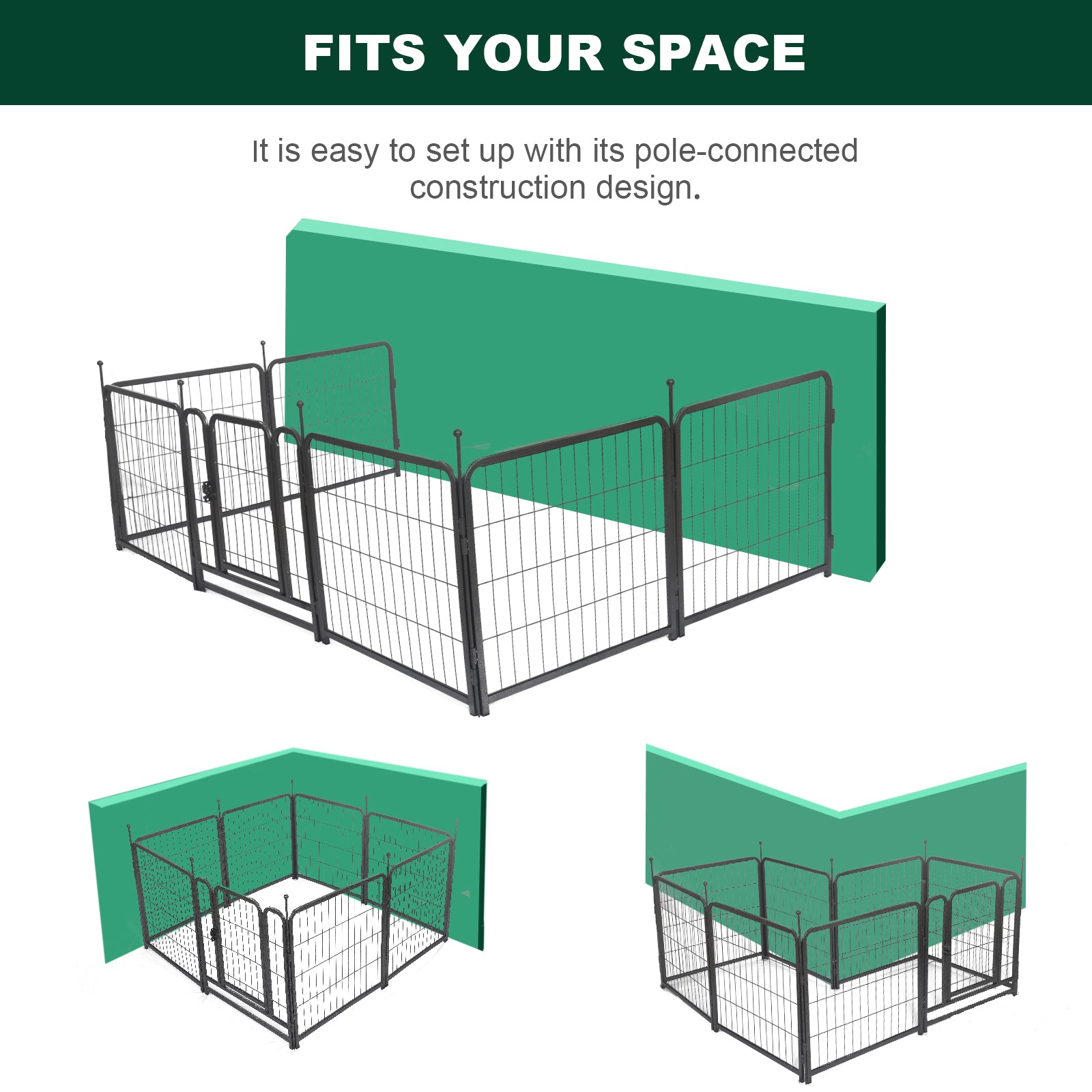 16 Panels Dog Playpen For Outdoor,Yard,Camping,24"Height Dog Fence With 2 Doors. Black Steel