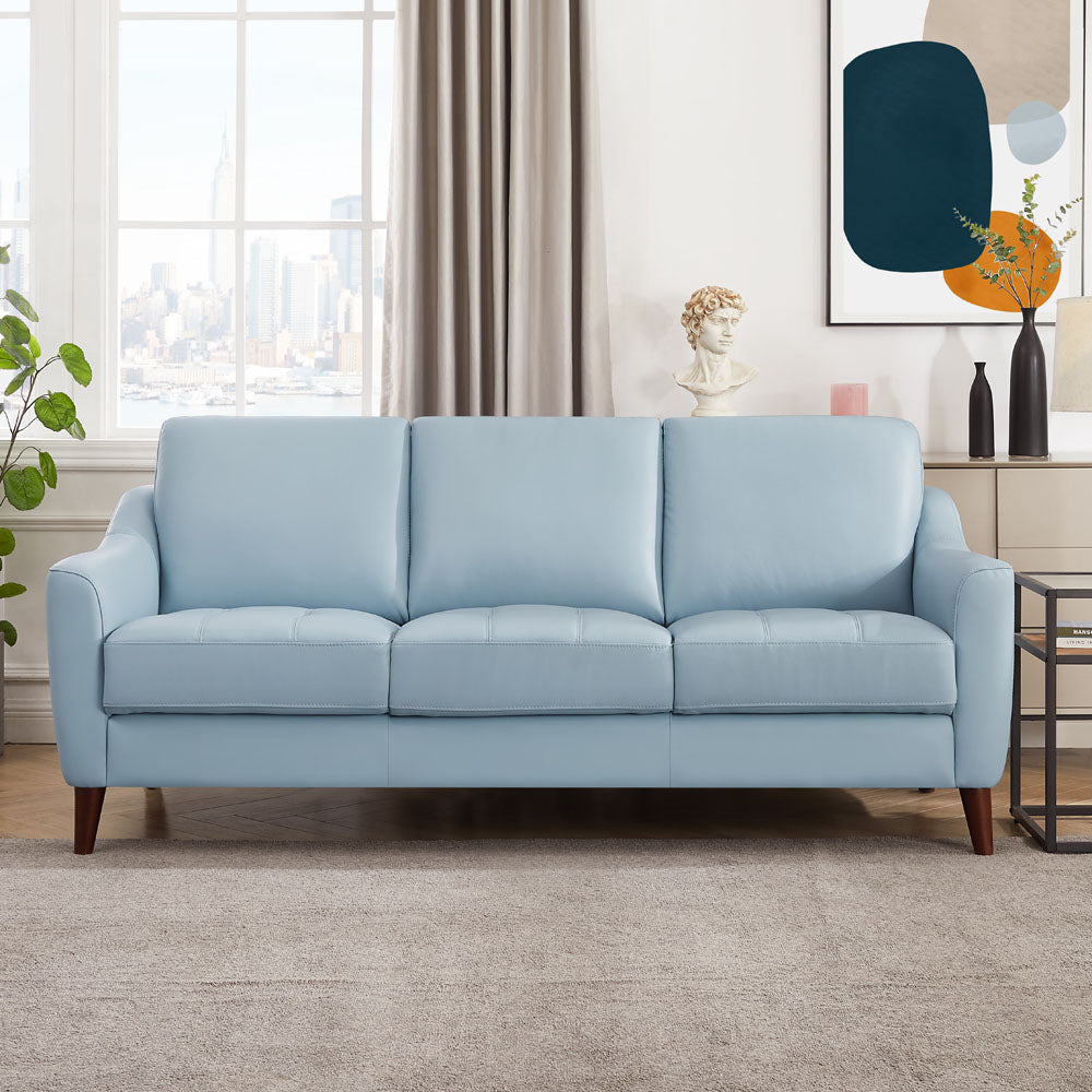 Ersa Leather Sofa Blue Memory Foam Genuine Leather 3 Seat