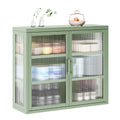 Retro Style Haze Double Glass Door Wall Cabinet With Detachable Shelves For Office, Dining Room,Living Room, Kitchen And Bathroom Mint Green Mint Green Tempered Glass Sheet Metal Plastic