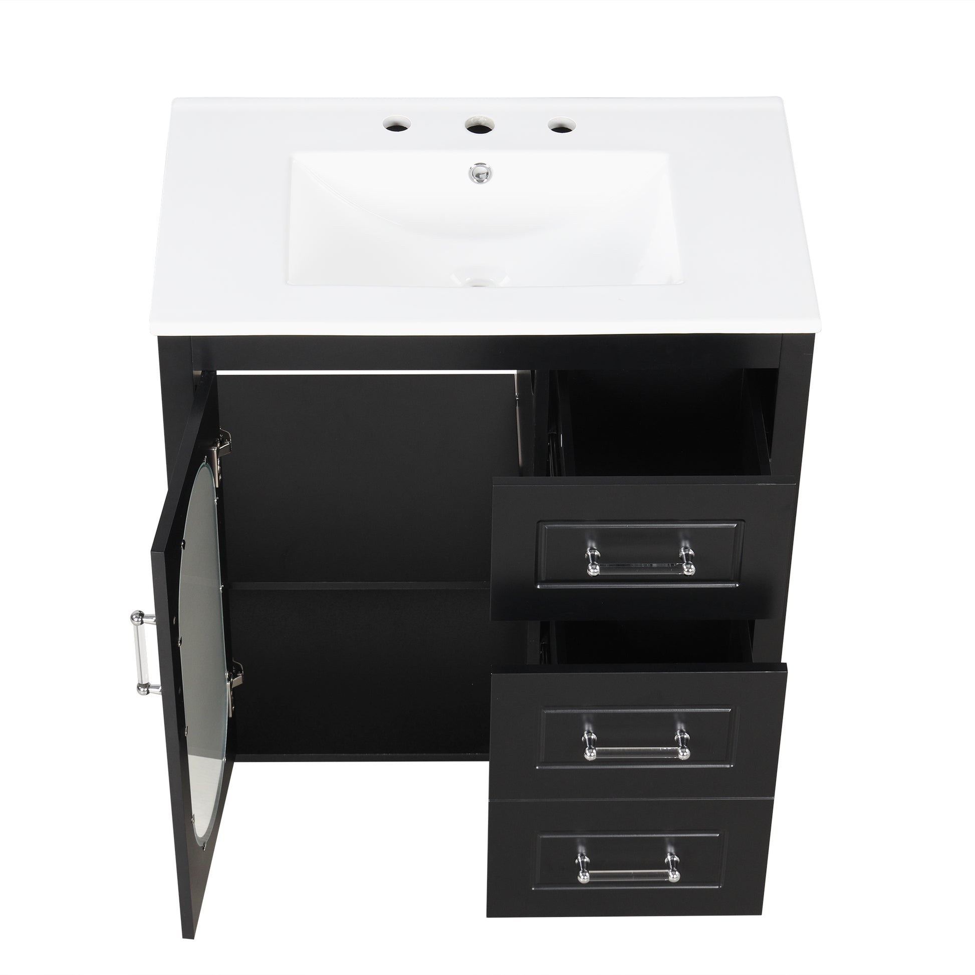 30" Bathroom Vanity With Sink, Bathroom Vanity Cabinet With Two Drawers And Door, Adjustable Shelf, Solid Wood And Mdf, Black Black Solid Wood Mdf