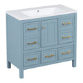 36'' Bathroom Vanity With Resin Sink Combo, Solid Wood Frame Bathroom Storage Cabinet, Freestanding Vanity Set With 5 Drawers& Soft Closing Doors Same As Sw000142Aam Blue Bathroom Solid Wood Mdf Resin