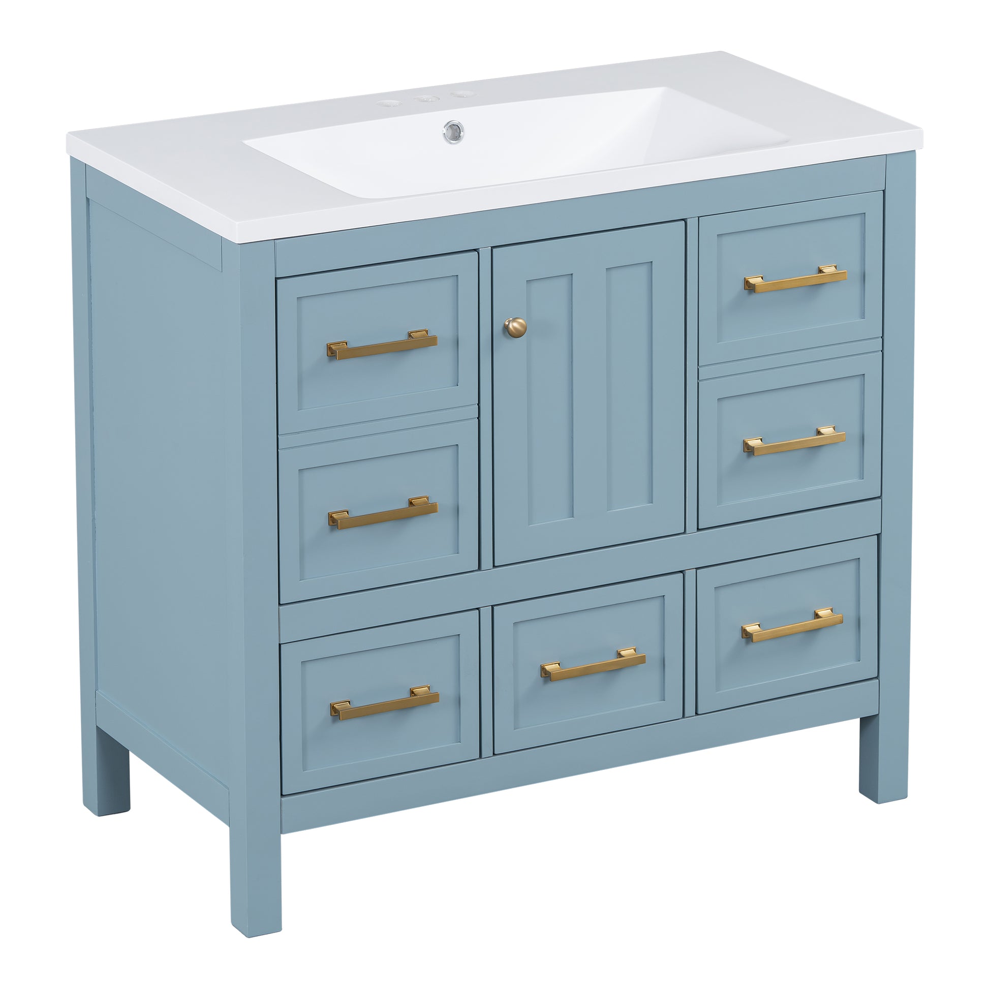 36'' Bathroom Vanity With Resin Sink Combo, Solid Wood Frame Bathroom Storage Cabinet, Freestanding Vanity Set With 5 Drawers& Soft Closing Doors Same As Sw000142Aam Blue Bathroom Solid Wood Mdf Resin