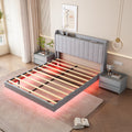 Queen Size Floating Bed Frame,With Remote Control Led Lights With Appwood Platform Light Grey Queen Light Grey Fabric Metal