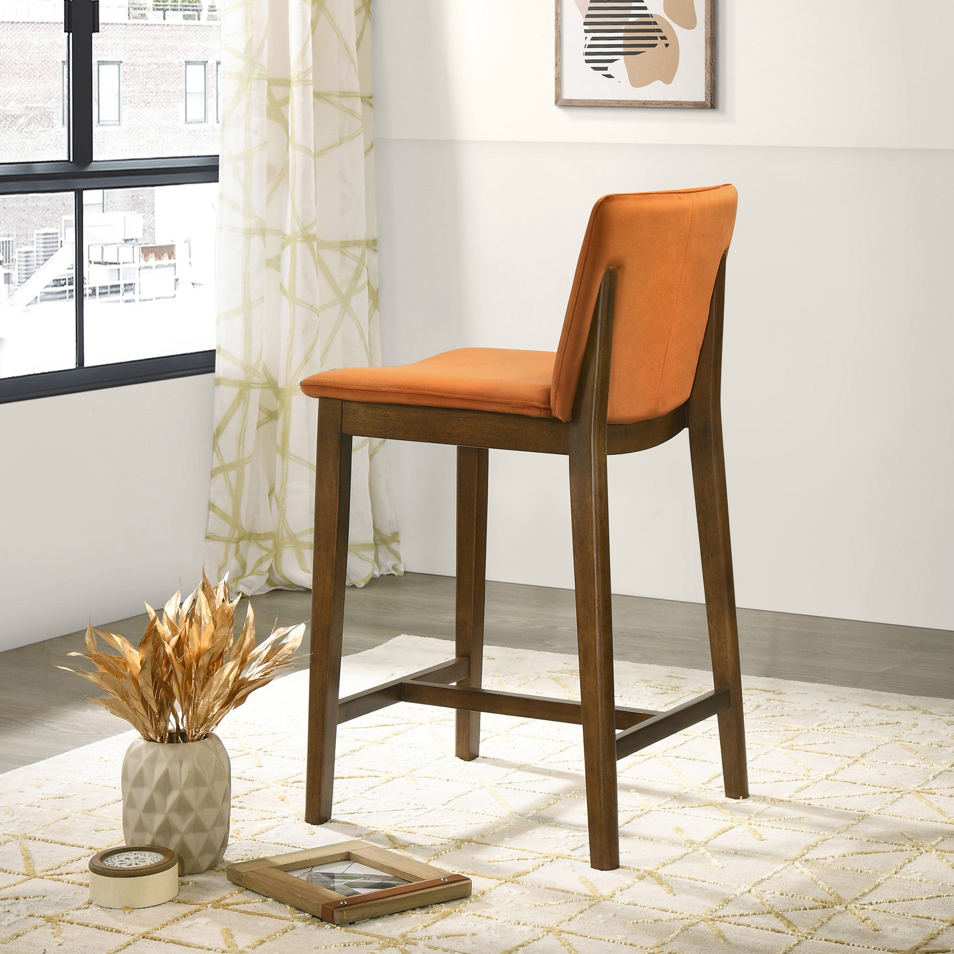 Shannon Counter Chair In Burnt Orange Velvet Solid Brown,Burnt Orange