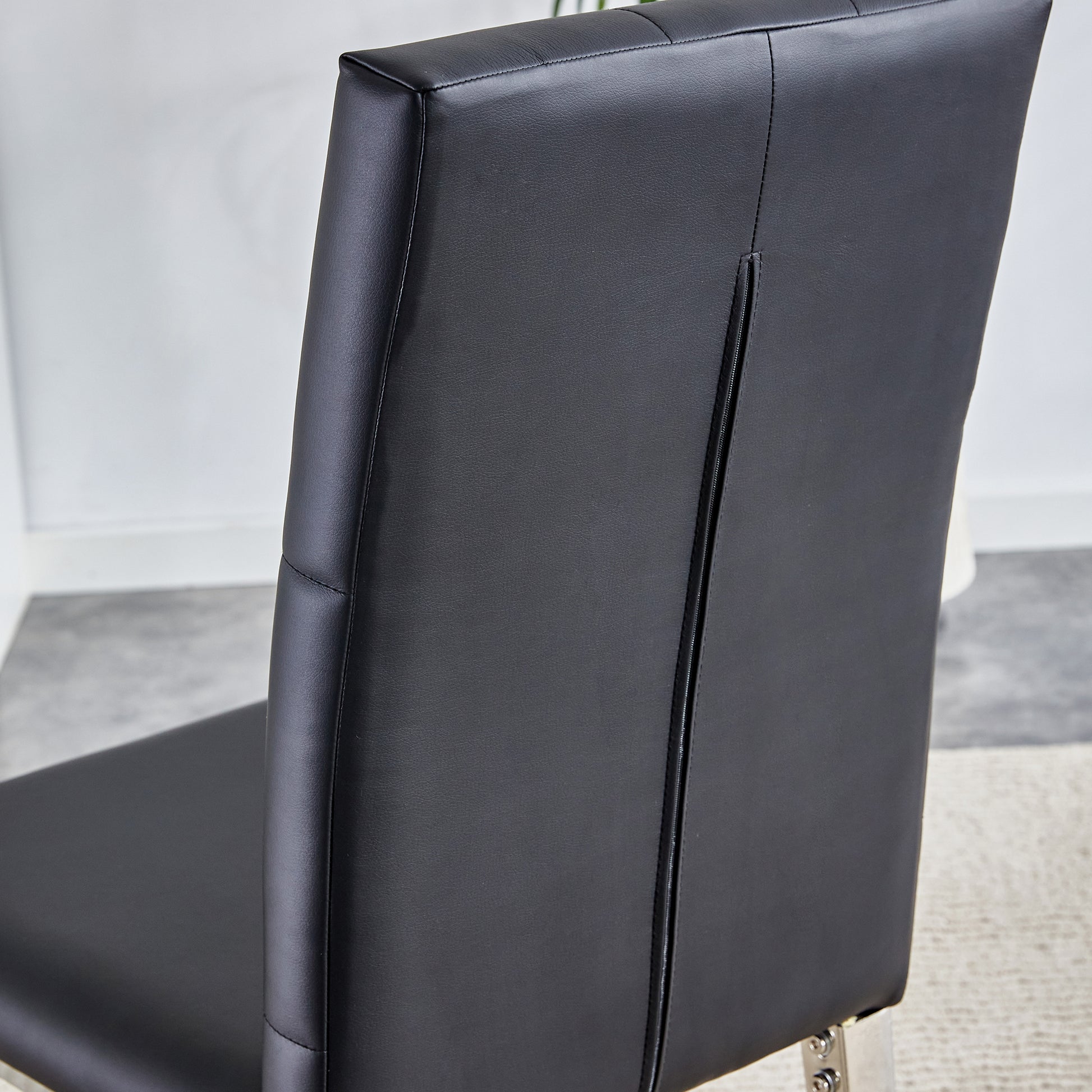 Table And Chair Set, Modern Dining Table, Tempered Glass Tabletop And Silver Colored Leg Table, Soft And Comfortable Dining Chair, Perfect For Dinner, Meetings, Home And Office Decor Black Glass