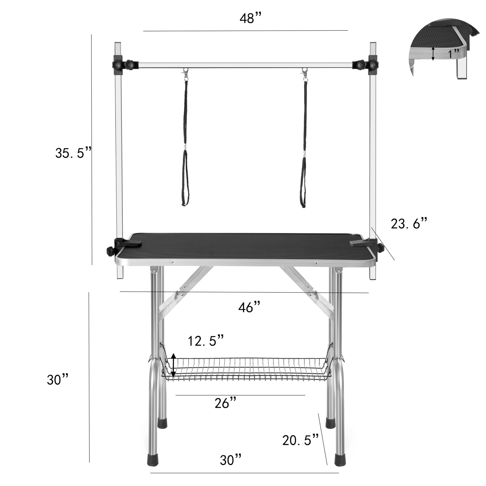 Professional Dog Pet Grooming Table Large Adjustable Heavy Duty Portable W Arm & Noose & Mesh Tray Black Stainless Steel