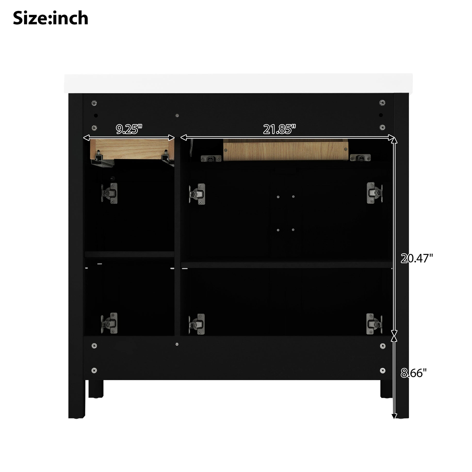 36" Black Bathroom Vanity Cabinet With Resin Integrated Sink 2 Drawers, 3 Doors Black Bathroom Solid Wood Mdf Resin