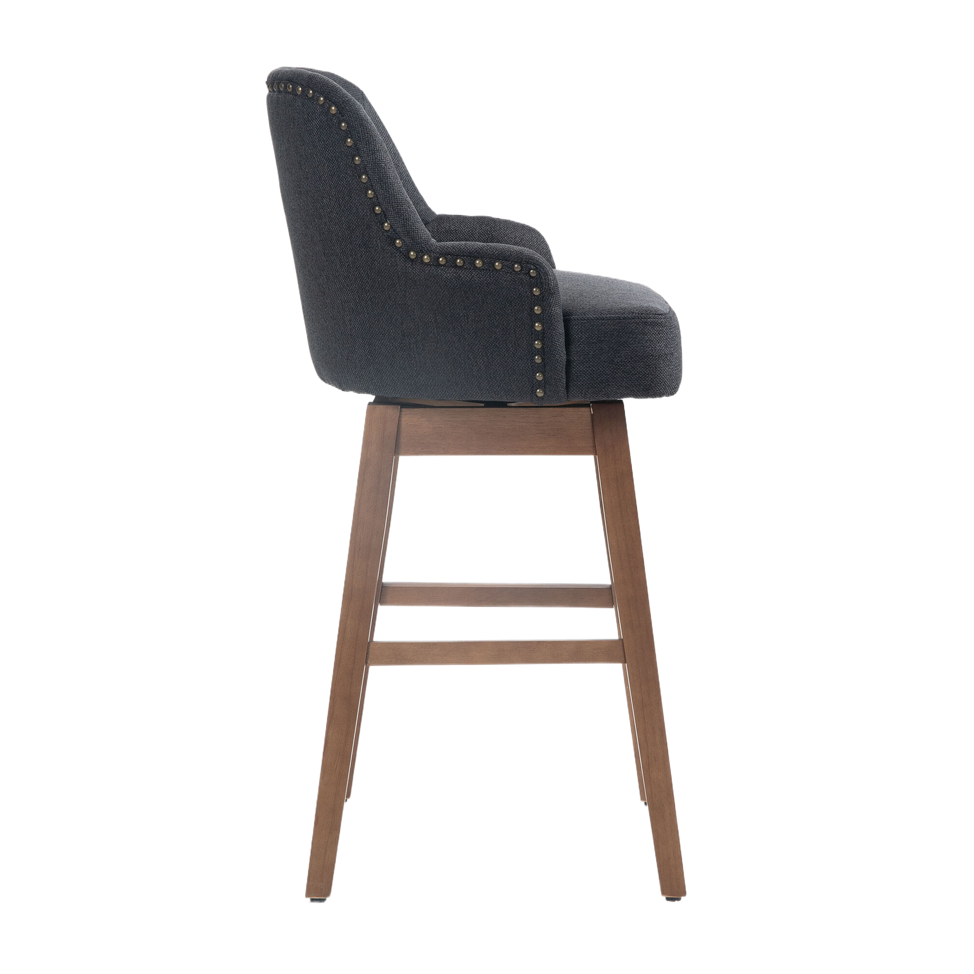 Coolmore Bar Stools Set Of 2 Counter Height Chairs With Footrest For Kitchen, Dining Room And 360 Degree Solid Wood Legs Swivel Bar Stools Set Of 2 Black Linen Black Foam Linen