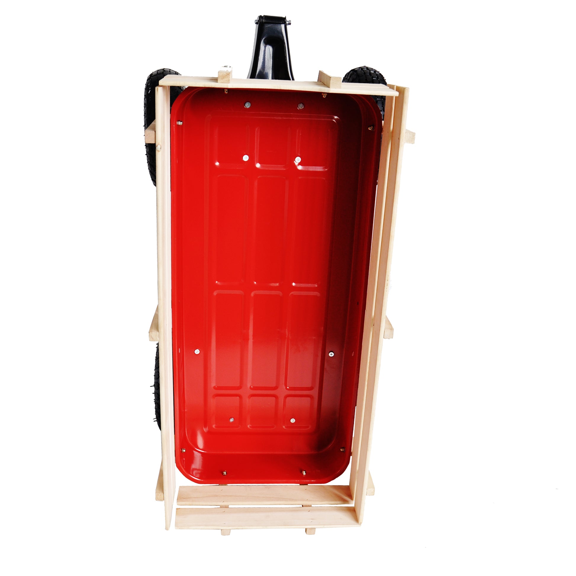 Outdoor Sport Wagon Tools Cart Wooden Side Panels Air Tires Wagon Red Red Garden & Outdoor Metal