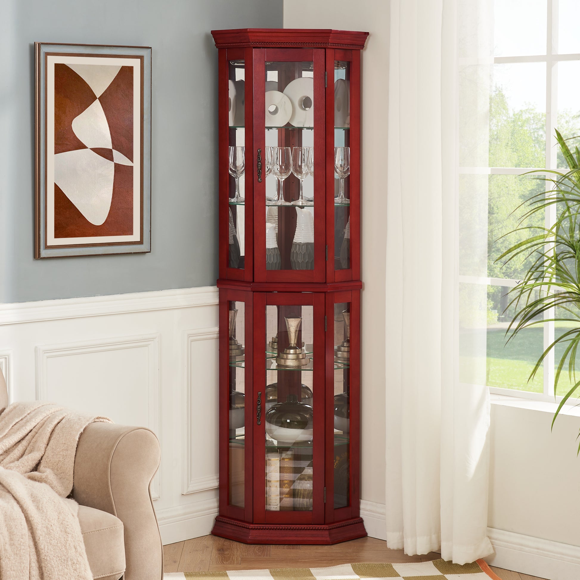 Corner Curio Cabinet Lighted Corner Display,