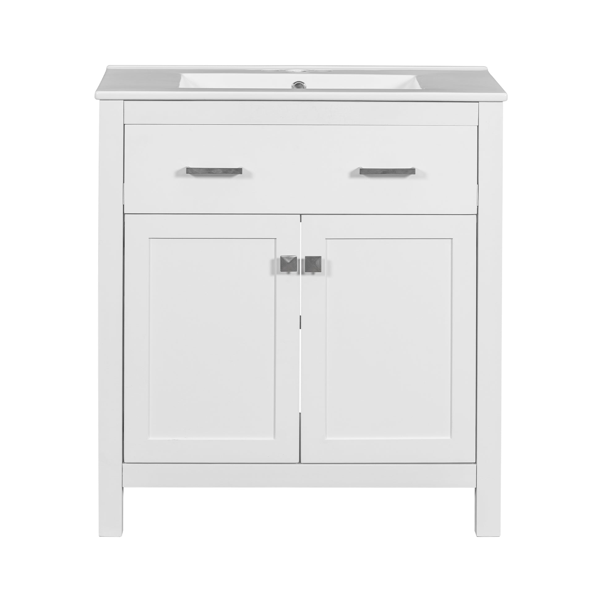 30 Inch Bathroom Vanity With Ceramic Sink, Modern White Single Bathroom Cabinet With 2 Doors And A Shelf, Soft Close Doors White Bathroom Solid Wood Mdf