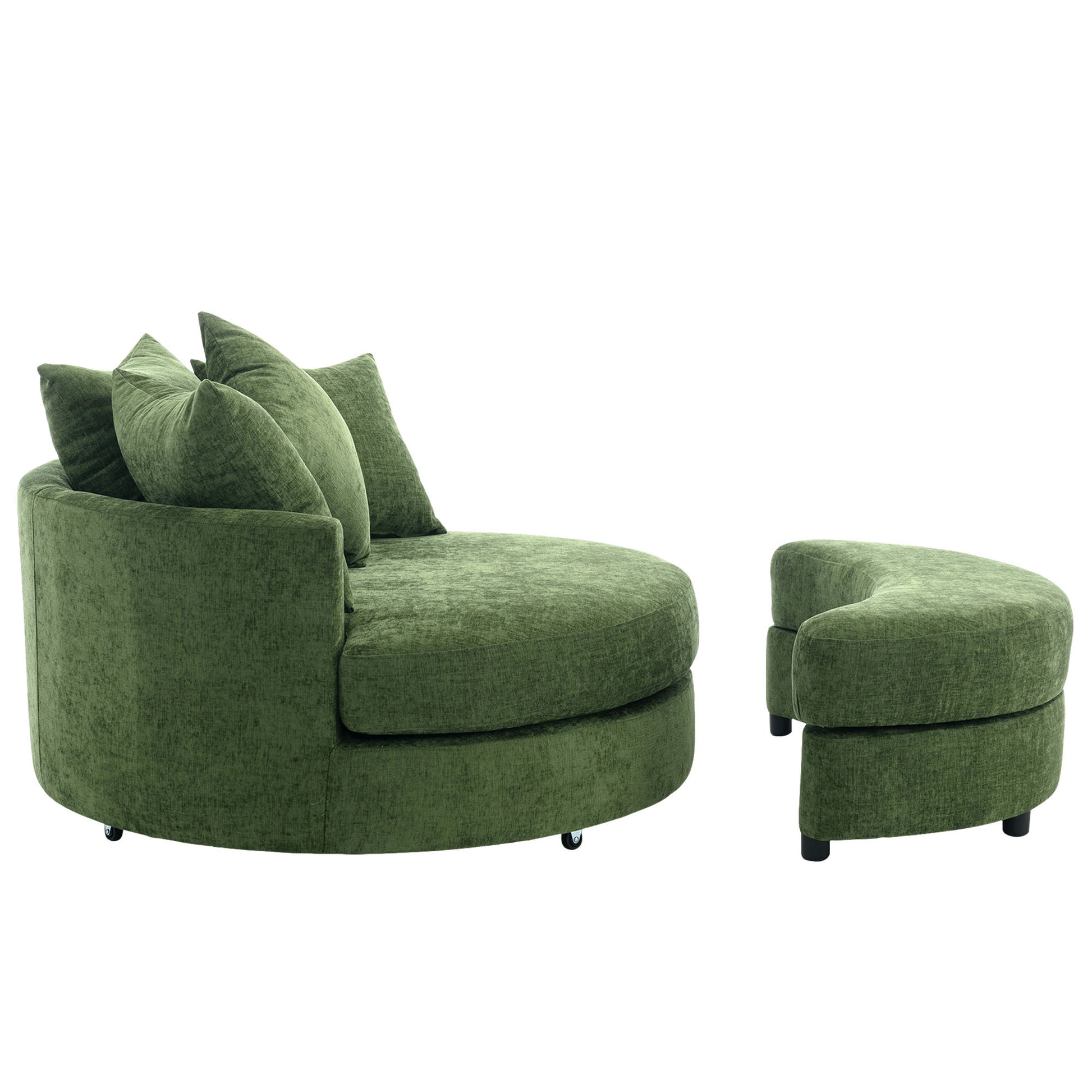 Orisfur. 360 Swivel Accent Barrel Chair With Storage Ottoman & 4 Pillows, Modern Chenille Leisure Chair Round Accent For Living Room, Green Green Foam Chenille