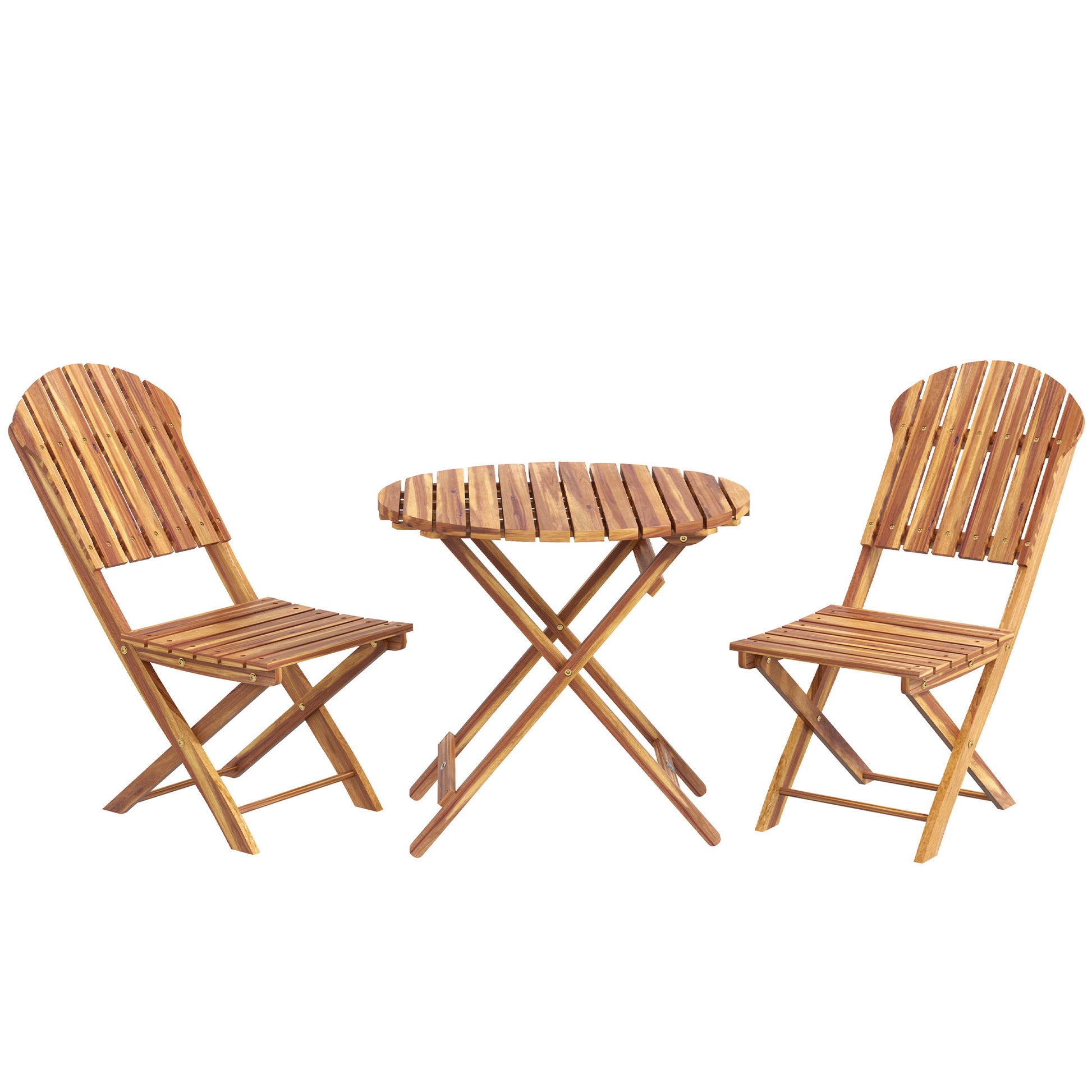 Outsunny 3 Piece Acacia Wood Bistro Set, Foldable Bistro Table And Chairs, Outdoor Bistro Set For Garden, Backyard, Balcony, Deck, Porch, Natural Wood Finish Natural Acacia Wood