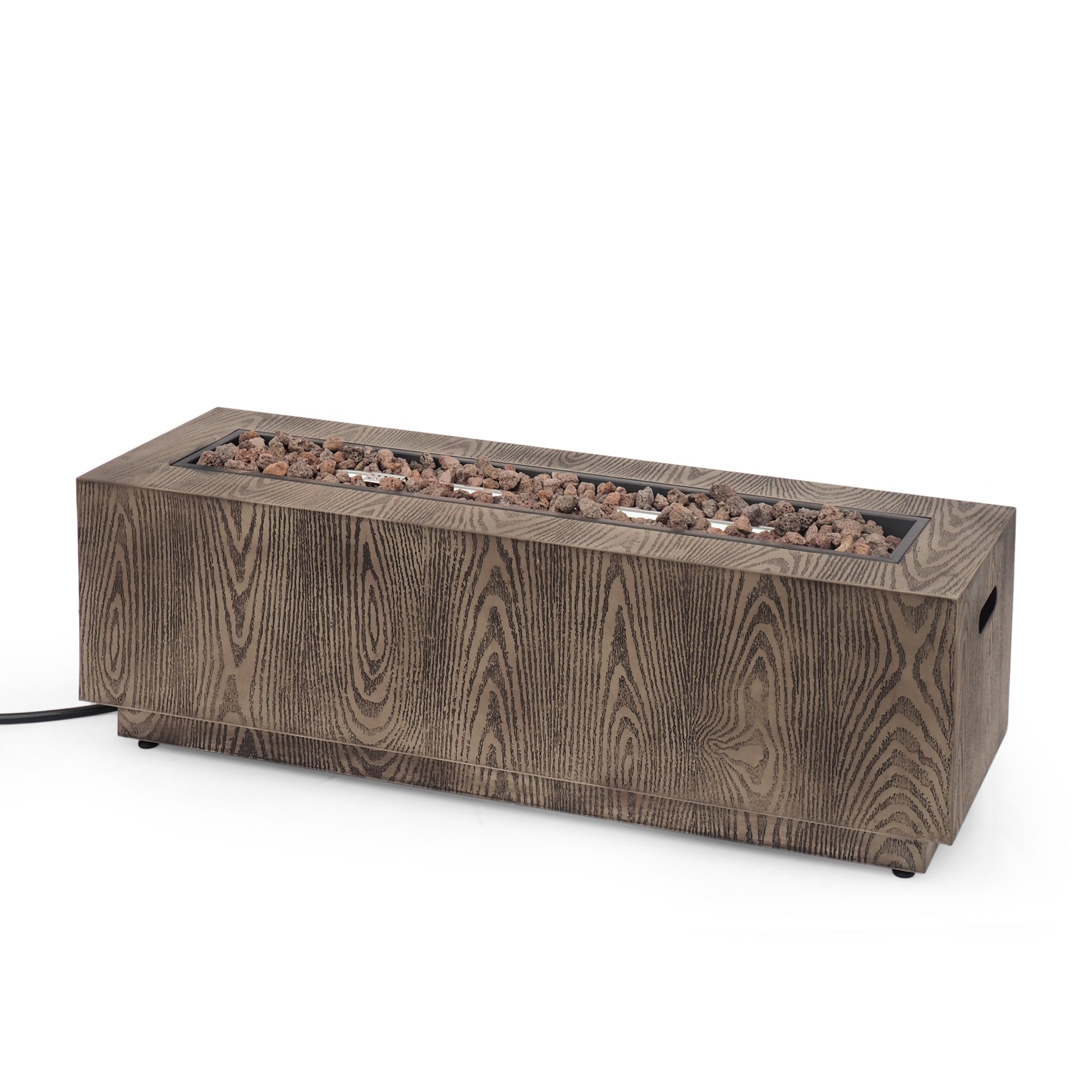 48" Outdoor 50,000 Btu Rectangular Iron Propane Fire Pit, Brown Wood Pattern Tank Cover Not Included Wood Iron