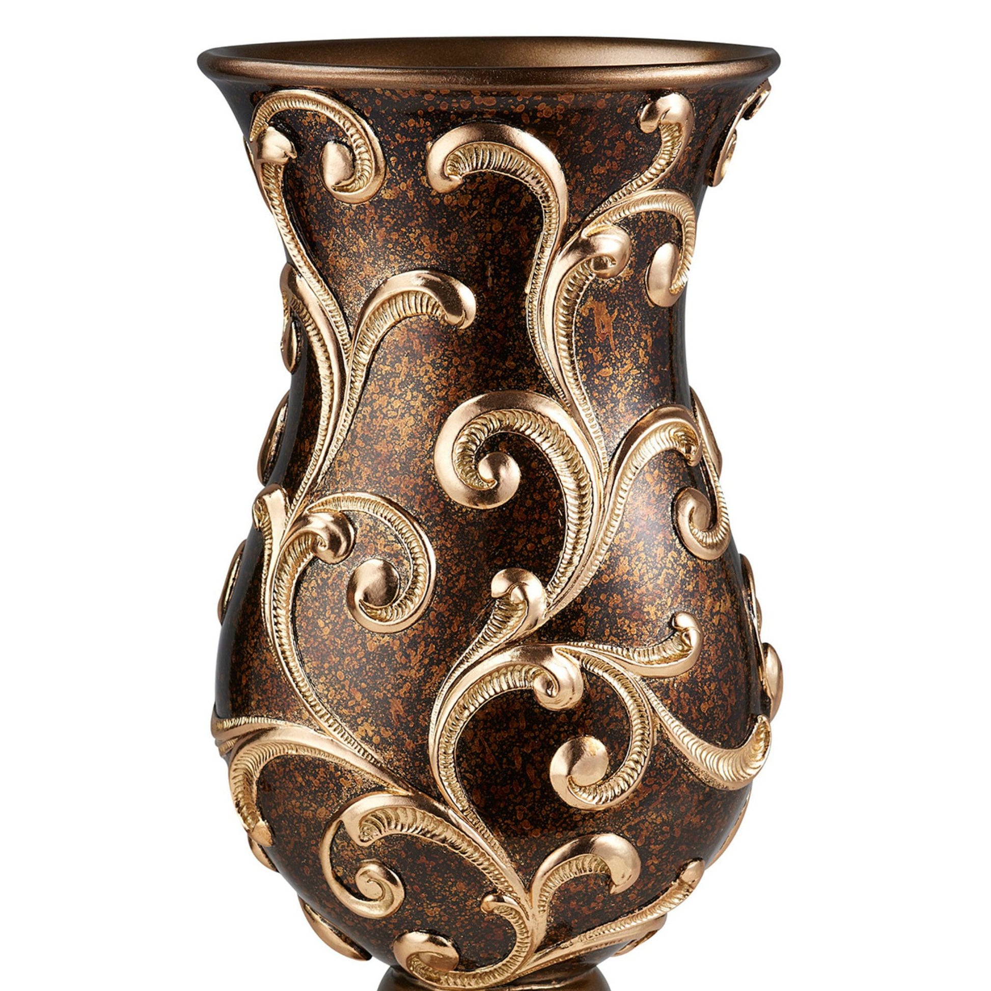 19.75" Tall Decorative Vase "Odysseus" Baroque Style W Gold Floral Filigree Multicolor Polyresin