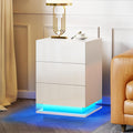 Led Nightstand With 3 Drawers,White Bedside Table ,Modern End Side Table For Bedroom White Particle Board