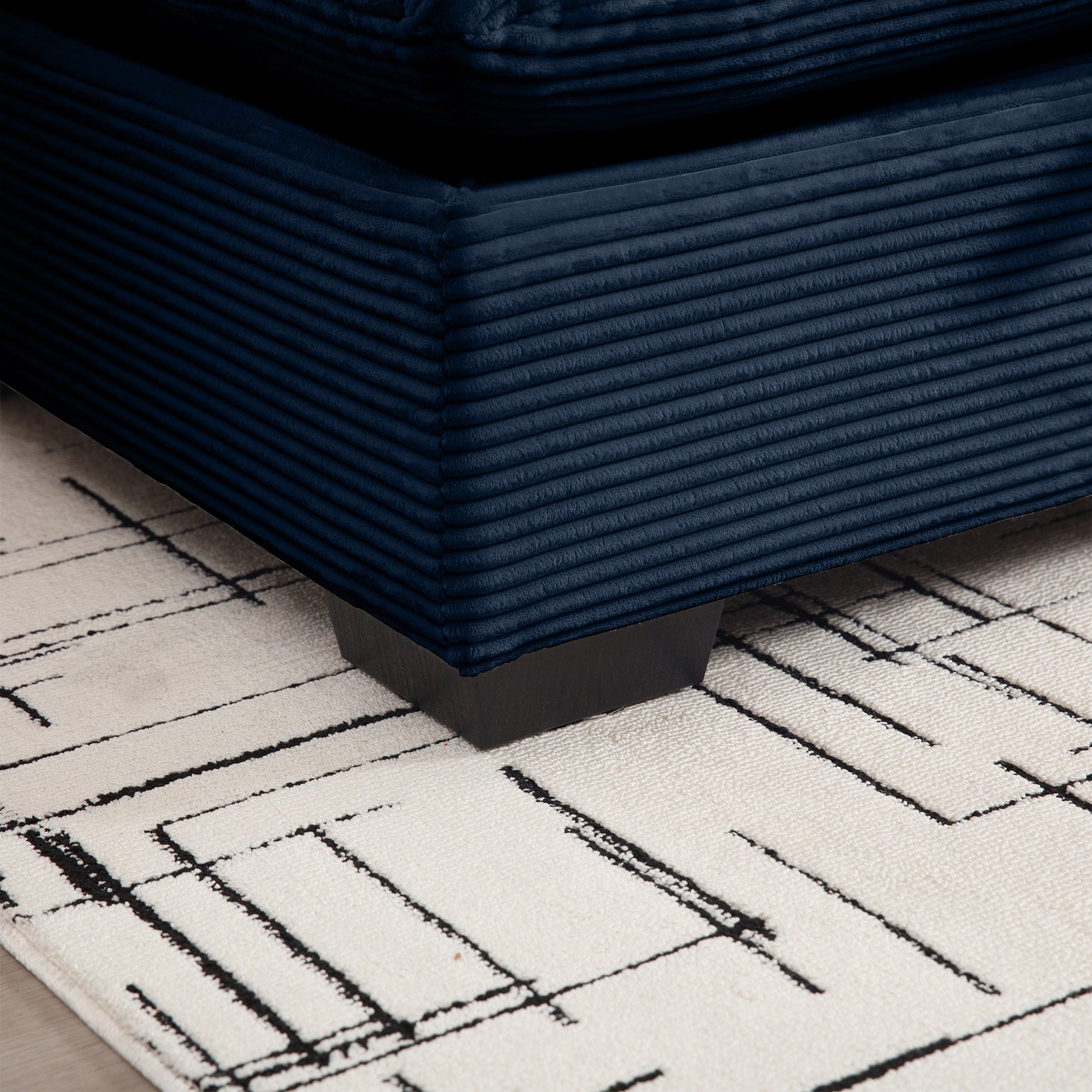 Corduroy Sectional Sofa, L Shaped Couch With Storage Footstool And 3 Pillow, Sectional Couch For Living Room Apartment, Bule Blue Corduroy 3 Seat