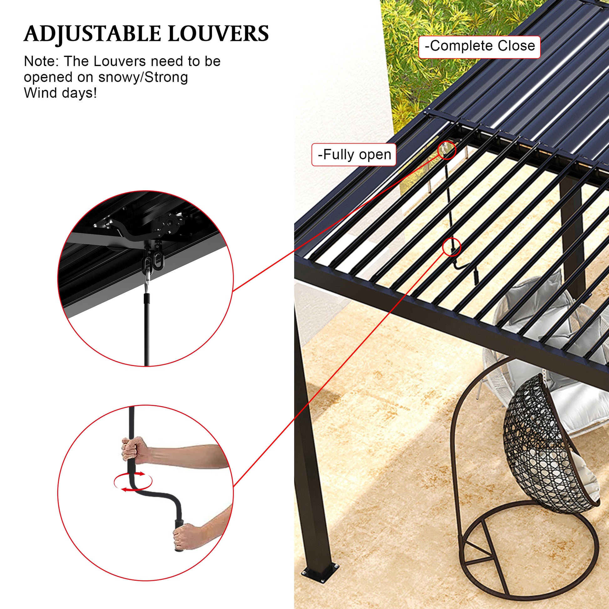 8640E Louver Pergola 10X19Ft Aluminum Frame & Steel Louvers Black Garden & Outdoor High Wind Resistant Gazebos Aluminum