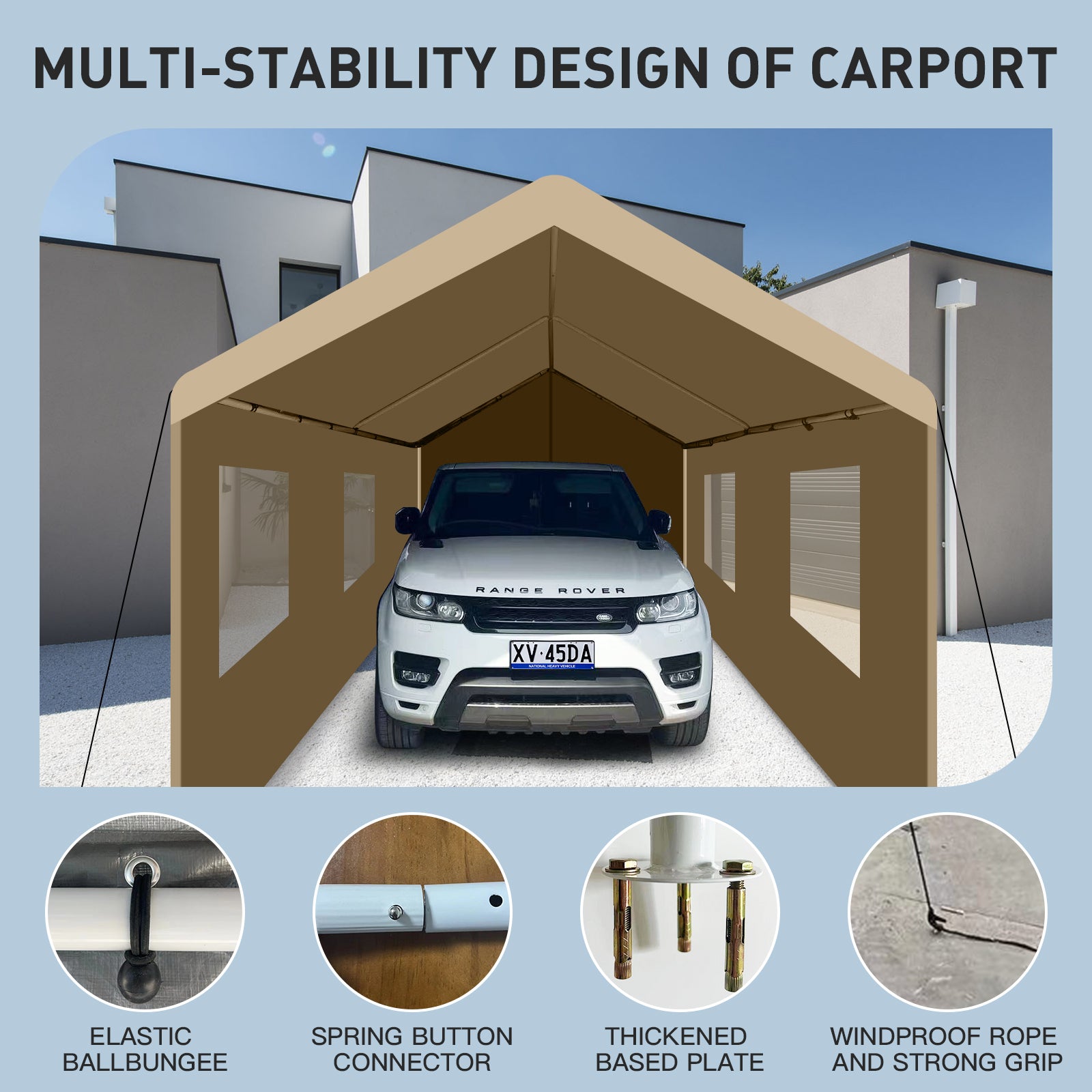 Carport, 10 20 Heavy Duty Portable Carport Garage Tent For Outdoor Storage Shelter Khaki Khaki Metal