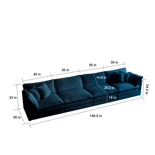 Free Combination Modular Sofa Free,4 Seater Sofa Comfy Chenille Fabric,Sectional Sofa Couch, Blue Chenille Blue Chenille 4 Seat