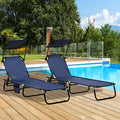 Outsunny Folding Chaise Lounge Pool Chairs, Outdoor Sun Tanning Chairs With Canopy Shade, Reclining Back, Steel Frame And Side Pocket For Beach, Yard, Patio, Dark Blue Dark Blue Steel