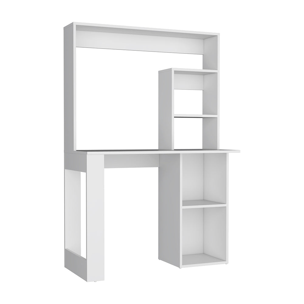 Writing Computer Desk With Storage Shelves And Hutch, White White Particle Board Particle Board