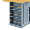 K&K 53Inch Large Kitchen Island With 2 Bar Stools, Power Outlet,Door Internal Storage Rack,Kitchen Storage Cart On 5 Wheels With Drop Leaf,5 Open Side Racks,3 Drawers For Kitchen,Dining Room,Grey Blue Grey Blue Gray Kitchen