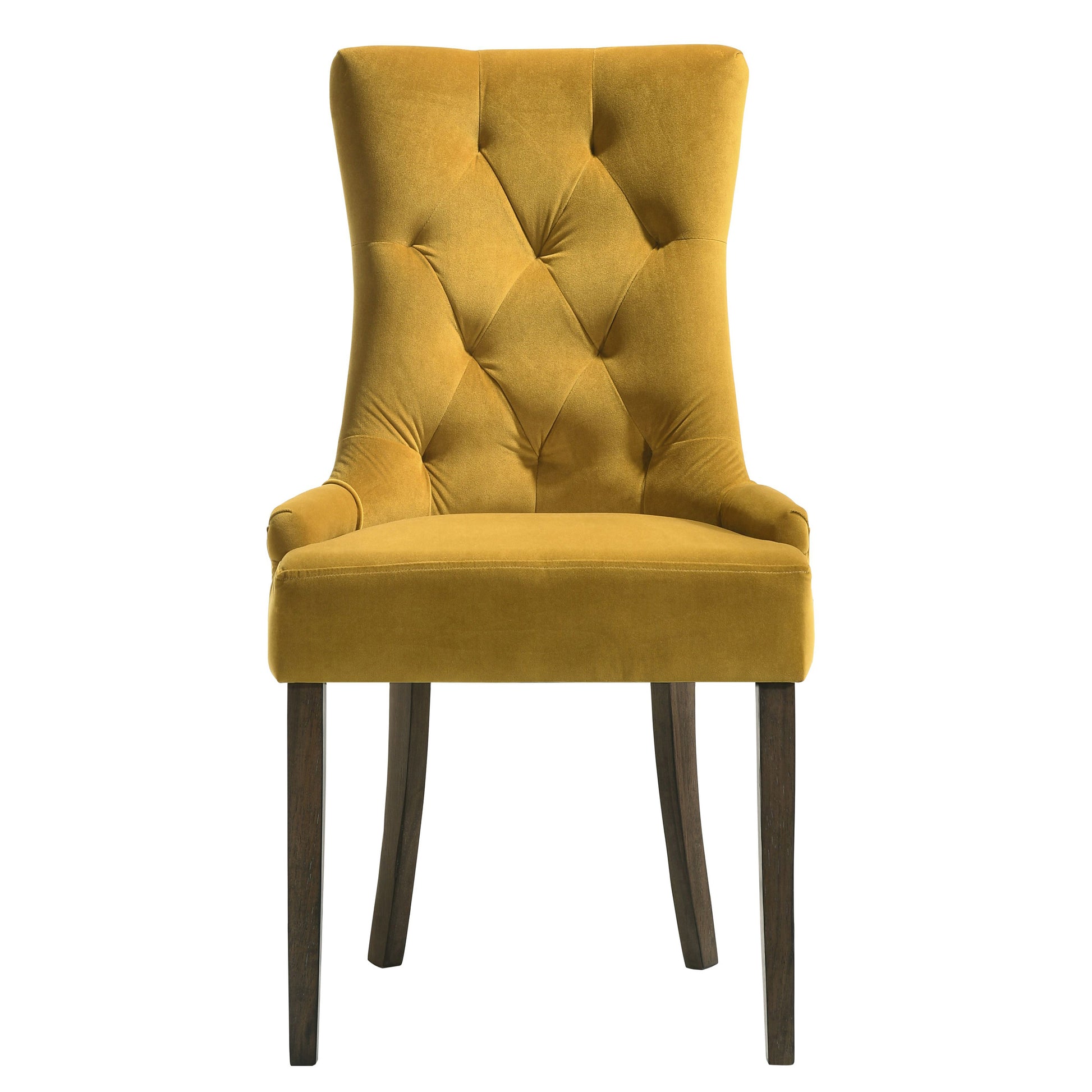 Yellow And Espresso Tufted Back Side Chairs Set Of 2 Yellow Dining Room Rubberwood Set Of 2 Wood Fabric