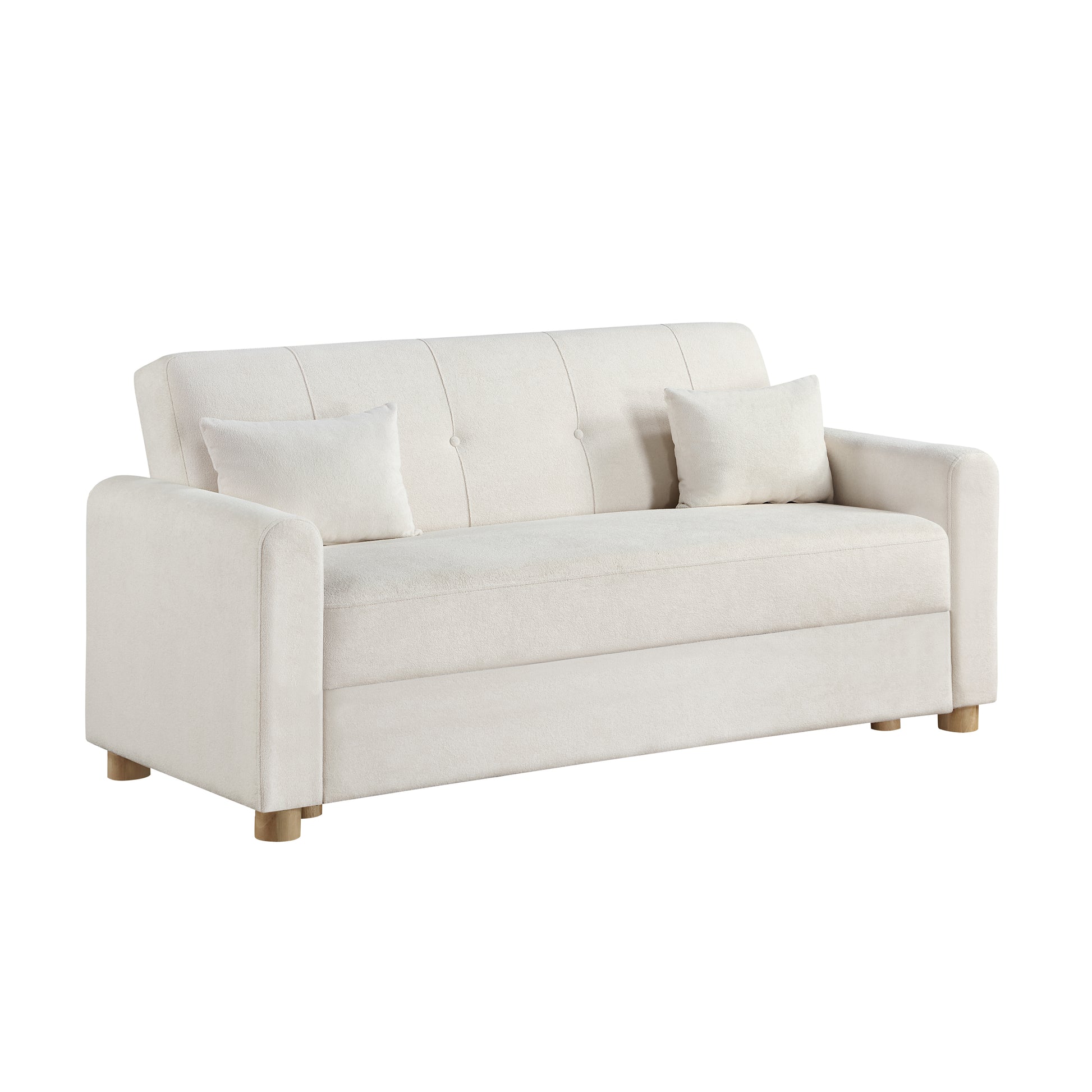 Thomas 66"W White Fabric Convertible Sleeper Loveseat With Storage White Fabric