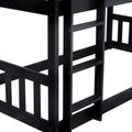 Twin Size Triple Rubber Wood Bunk Bed, With Ladders, Guardrails Detachable Bunk Bed, Twin Over Twin Over Twin,Black Twin Black Bedroom American Design Bed Frame Rubber Wood