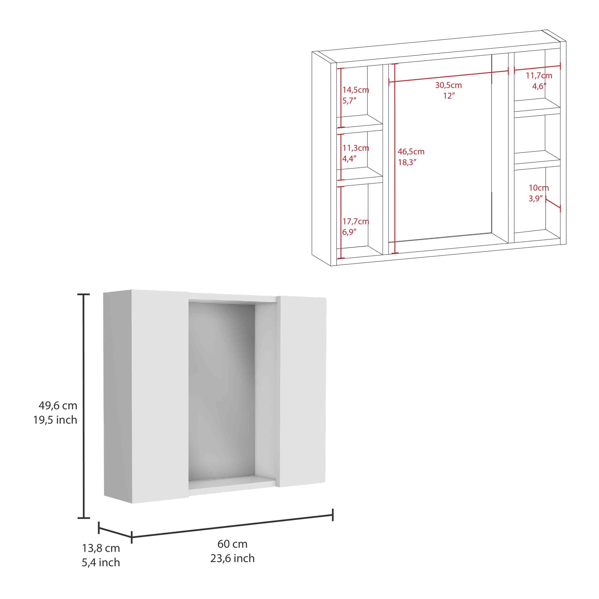 Artemisa Medicine Cabinet, Double Door, Mirror, One External Shelf White White 2 1 Bathroom Wall Mounted Modern Particle Board Particle Board