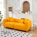 89 Inch Sofa For Living Room, Fashion Sofa With Metal Legs, 3 Seater Sofa, Solid Wood Frame Couch With 4Pillows, For Apartment Office Living Room Yellow Yellow Cotton Linen,Teddy 3 Seat