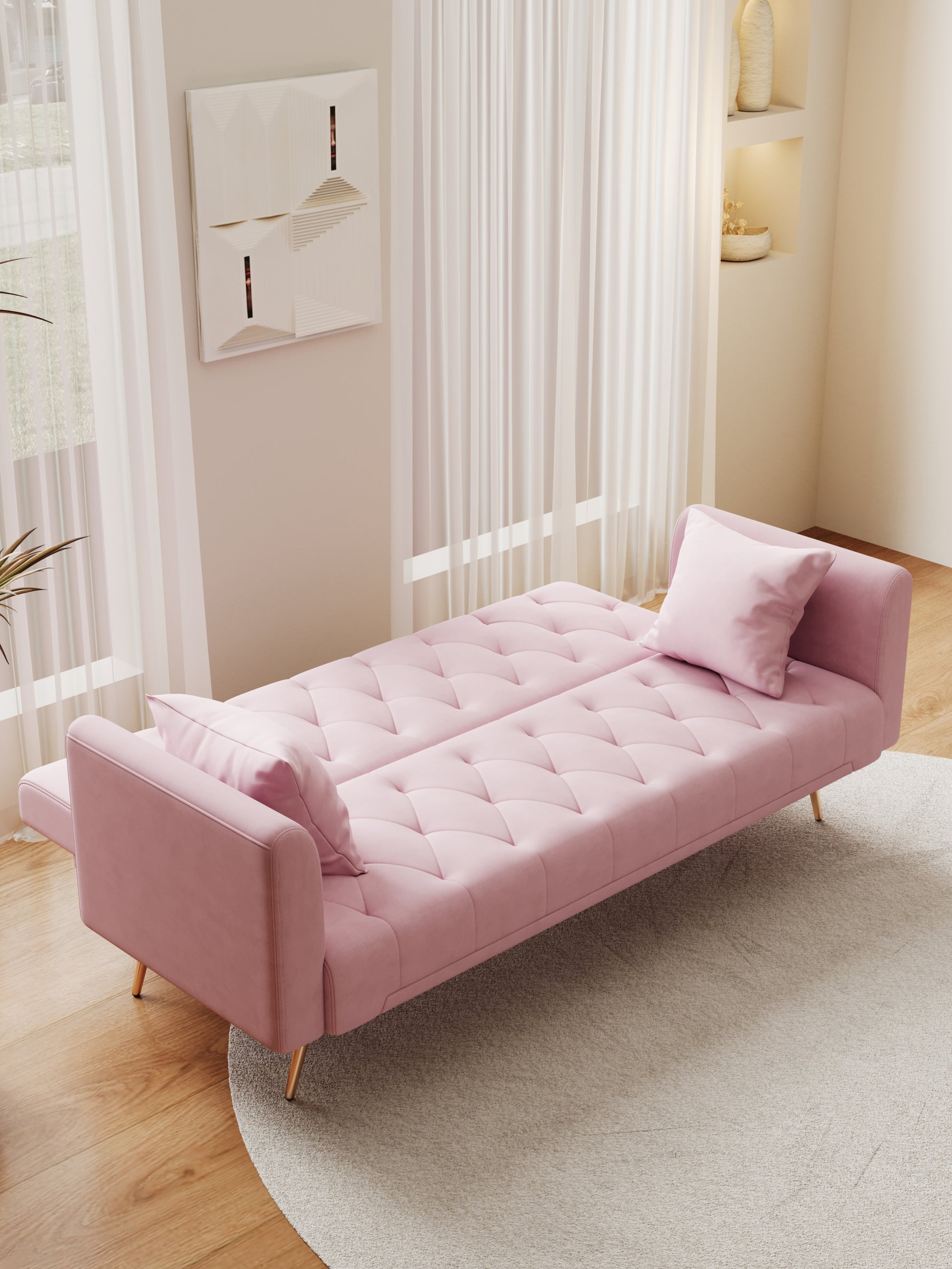 71 Inch Convertibleseat Sofa, American Retro Pink Velvet, Suitable For Small Living Room, Bedroom, Office Pink Velvet 2 Seat