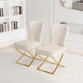 Dining Chair Set Of 2, Beige Velvet Backrest And Golden Metal Legs.For Modern Kitchen Dining Room Chair For Kitchen Living Modern Decorative Leisure Chairs.Office Chairs Y 2009 Beige Dining Room Modern Foam Velvet