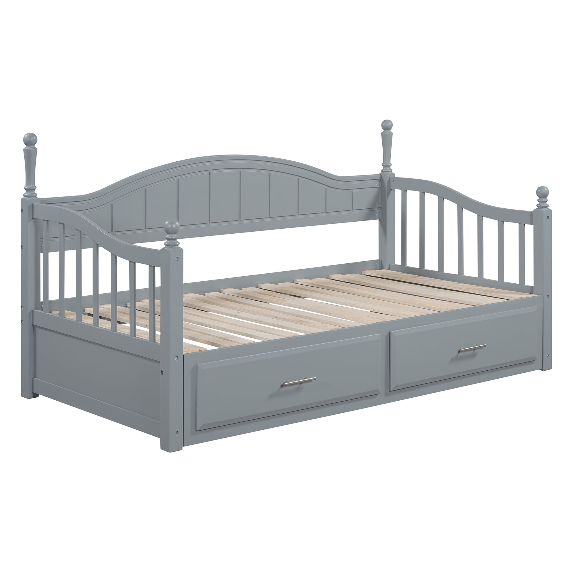Wooden Twin Size Daybed With Twin Size Trundle, Extendable Daybed With Two Storage Drawers,Gray Expected Arrival Time:9.12 Twin Gray Wood