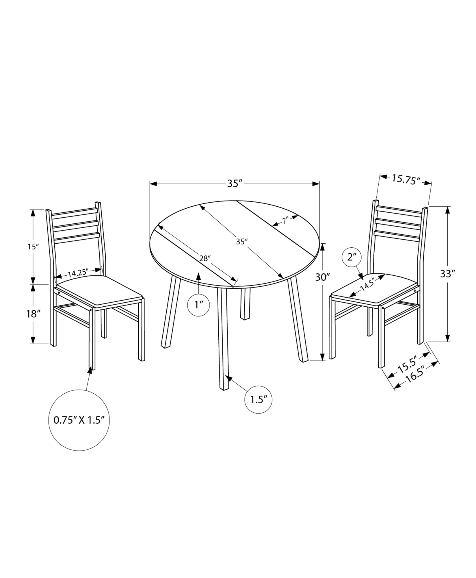 Dining Table Set, 3Pcs Set, Small, 35" Drop Leaf, Kitchen, Black Metal, Grey Laminate, Contemporary, Modern Grey Foam Mdf