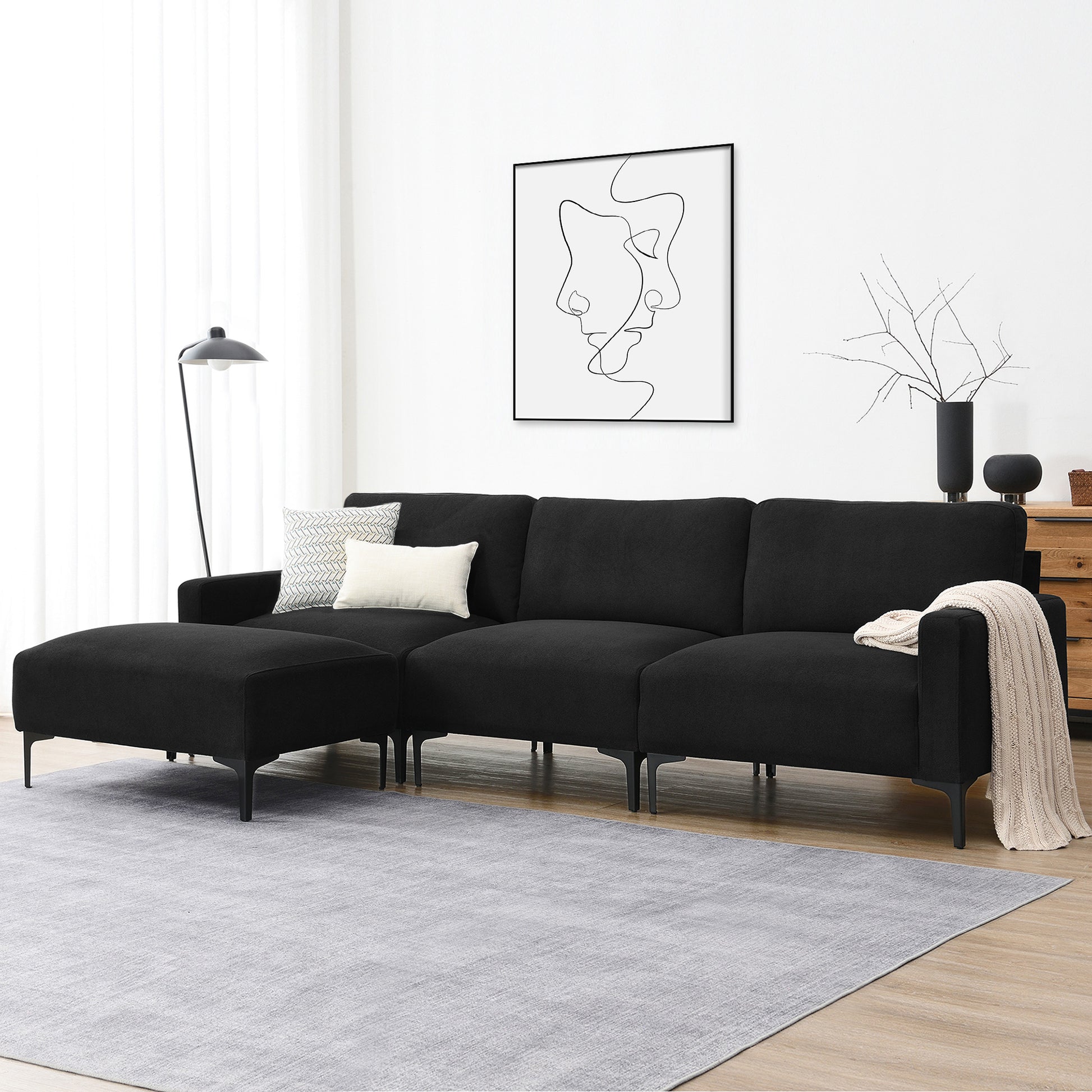 103.5*59" Modern L Shaped Sectional Sofa, 4 Seat Velvet Fabric Couch Set With Convertible Ottoman,Freely Combinable Sofa For Living Room, Apartment, Office,Apartment,2 Colors Black Velvet 4 Seat