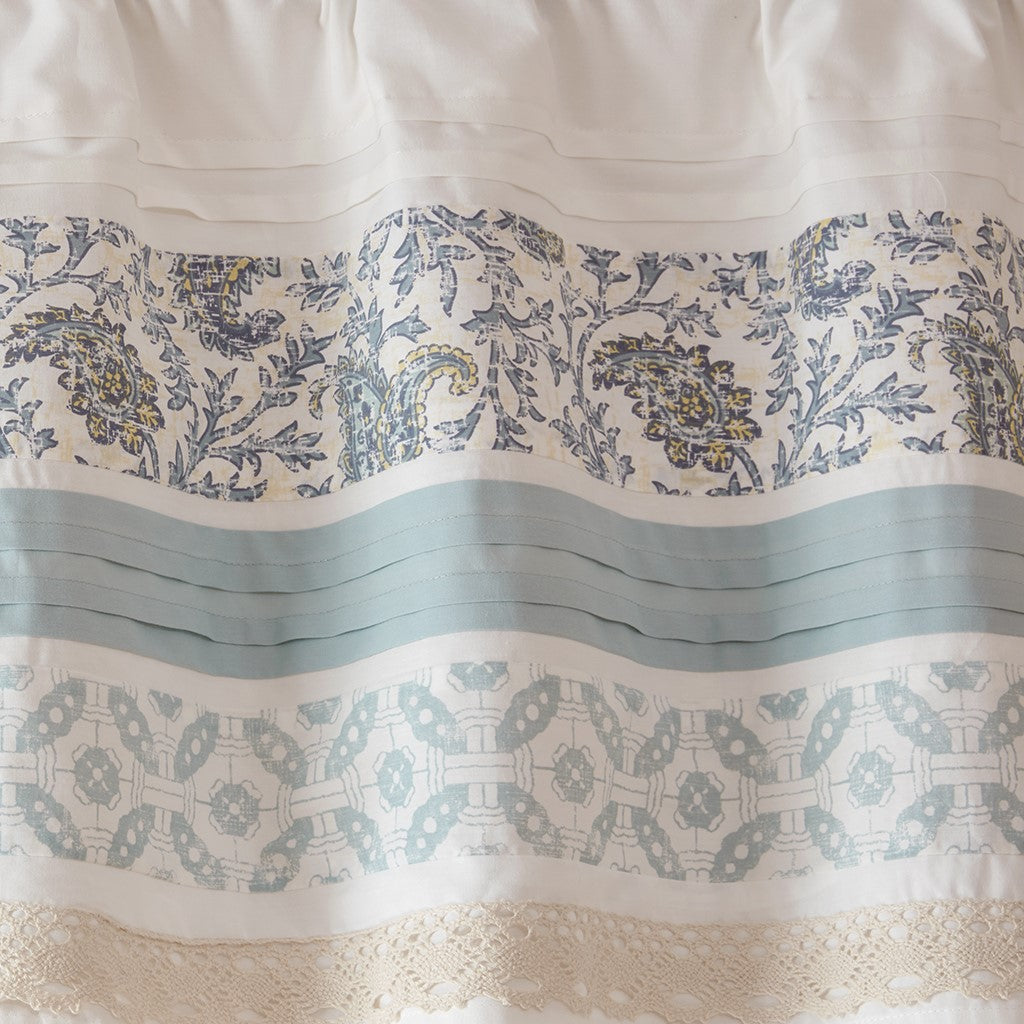 Printed And Pieced Rod Pocket Valance Aqua 50X18" Aqua Cotton