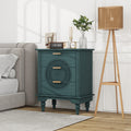 Hollow Carved 3 Drawer Dresser Storage Chest With Metal Handles For Living Room Bedroom Blackish Green American Design Mdf