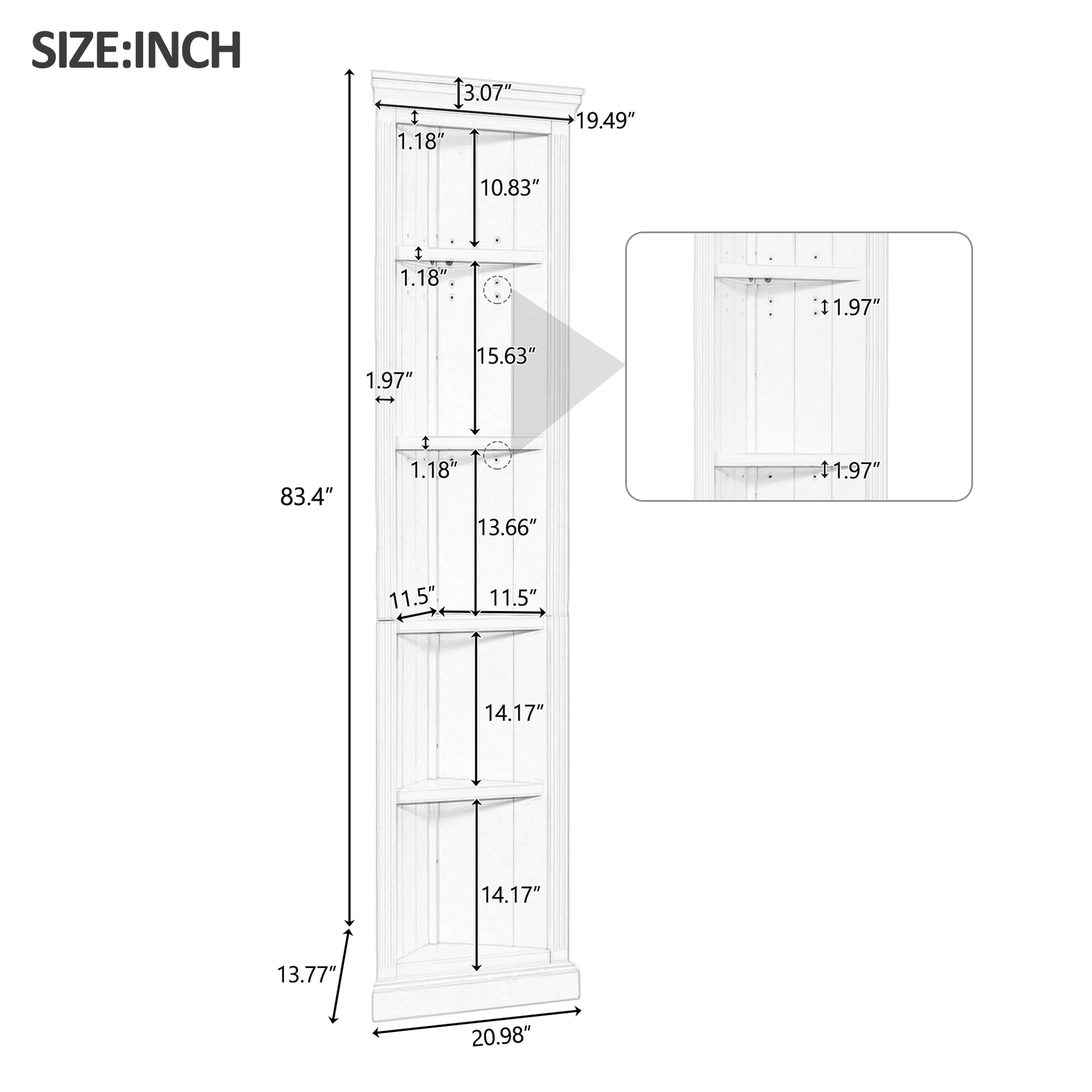 83.4"Tall Modern Corner Shelf,5 Tier Corner Bookcase With Led Light, Storage Standing Shelf Unit, Open Corner Plant Display Stand For Small Space For Living Room,Wall Corner, Home Office,White White Solid Wood Mdf