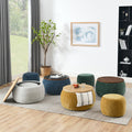 Round Storage Ottoman, 2 In 1 Function, Work As End Table And Ottoman,With Small Seat,Dark Blue 25