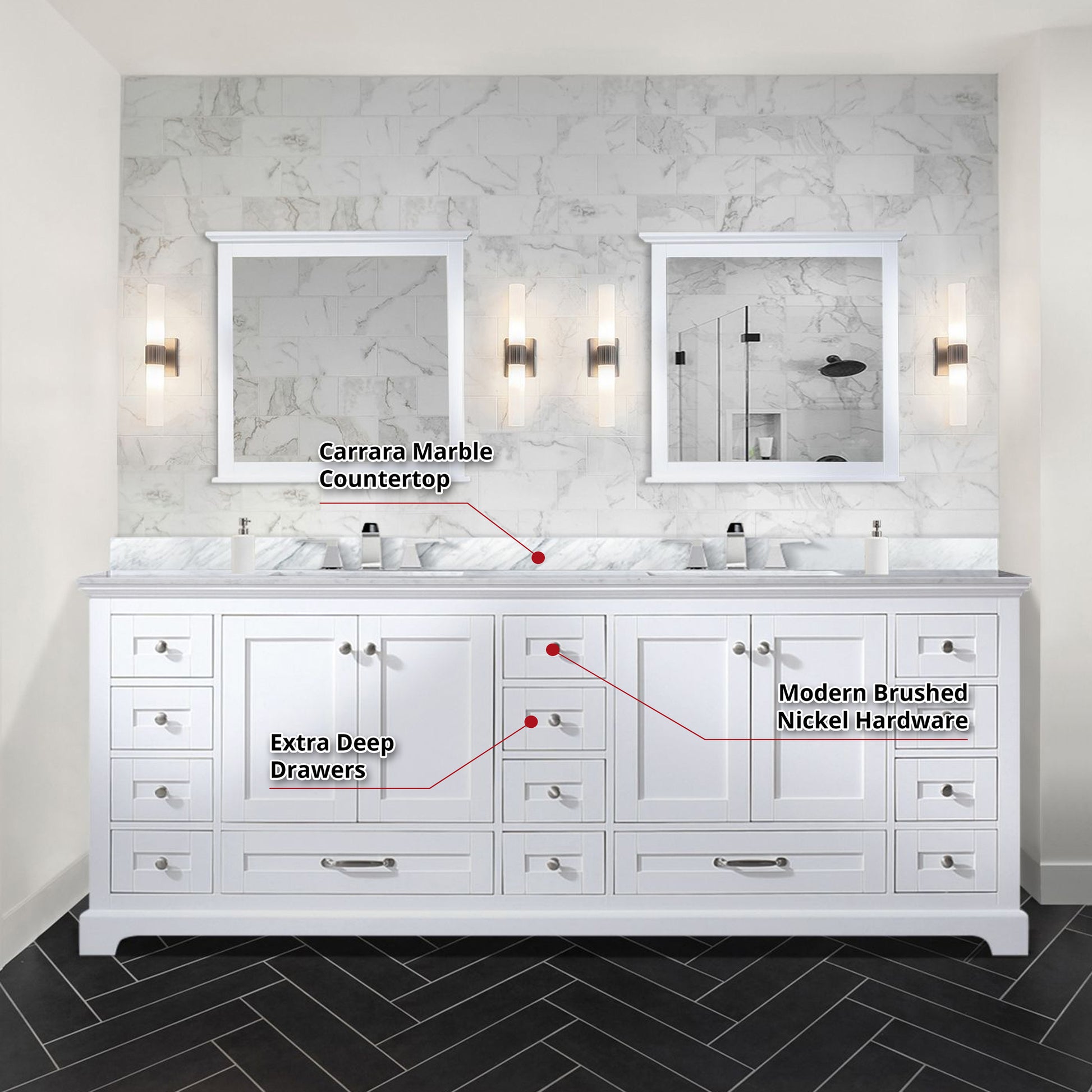 White Double Bath Vanity 84 In. W X 22 In. D White Plywood Wood